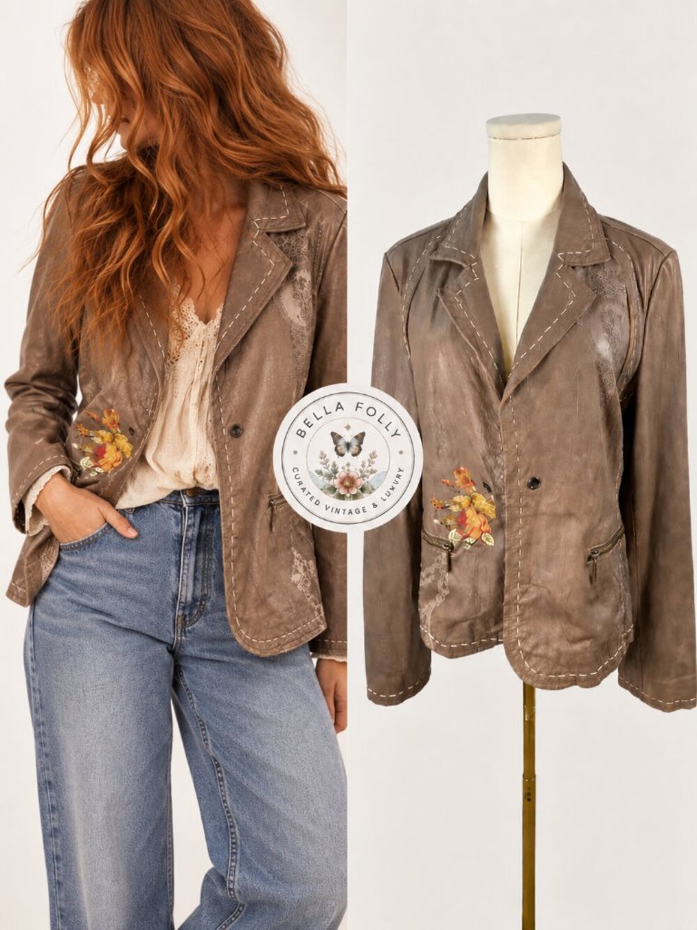 Johnny Was 3 J Workshop Chains of Love Lambskin Leather Jacket Embroidered Large